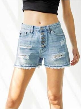 KanCan Women’s Lorraine Ultra High Rise Jean Shorts Frayed Hem 2.5” XL